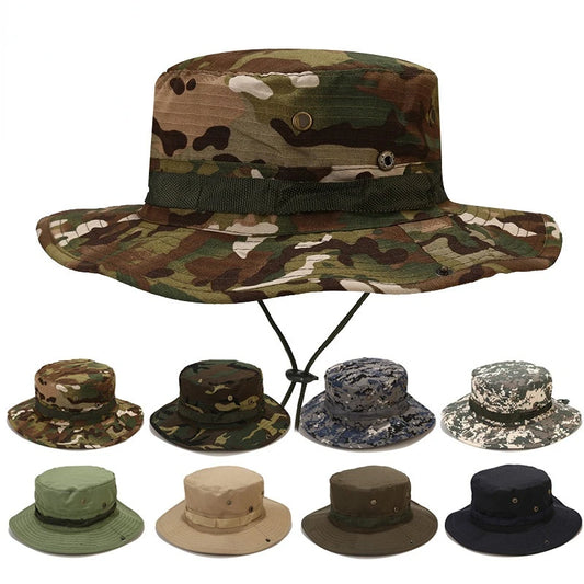 Camouflage Fishing Cap Fishing Hat Camo Men Outdoor Sports Sun Bucket Cap Fishing Hiking Hunting Hats Sun Caps